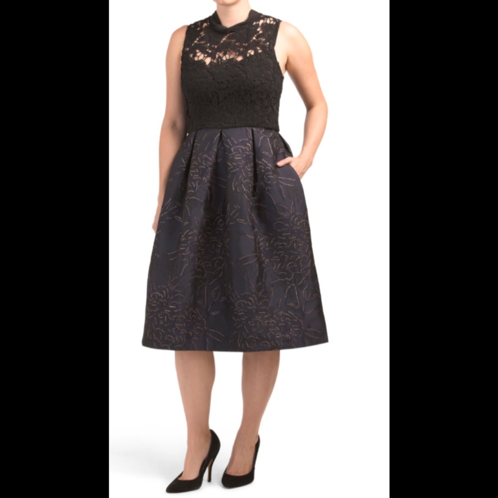 Anthropologie Hutch Jacquard Fit and Flare Dress Navy Black 2